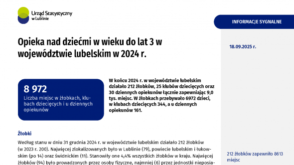 Opieka nad dziećmi w wieku do lat 3 w województwie lubelskim w 2024 r.