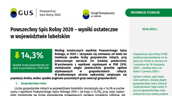 Powszechny Spis Rolny 2020 – wyniki ostateczne w województwie lubelskim
