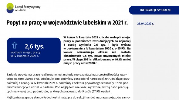 Popyt na pracę w województwie lubelskim w 2021 r.